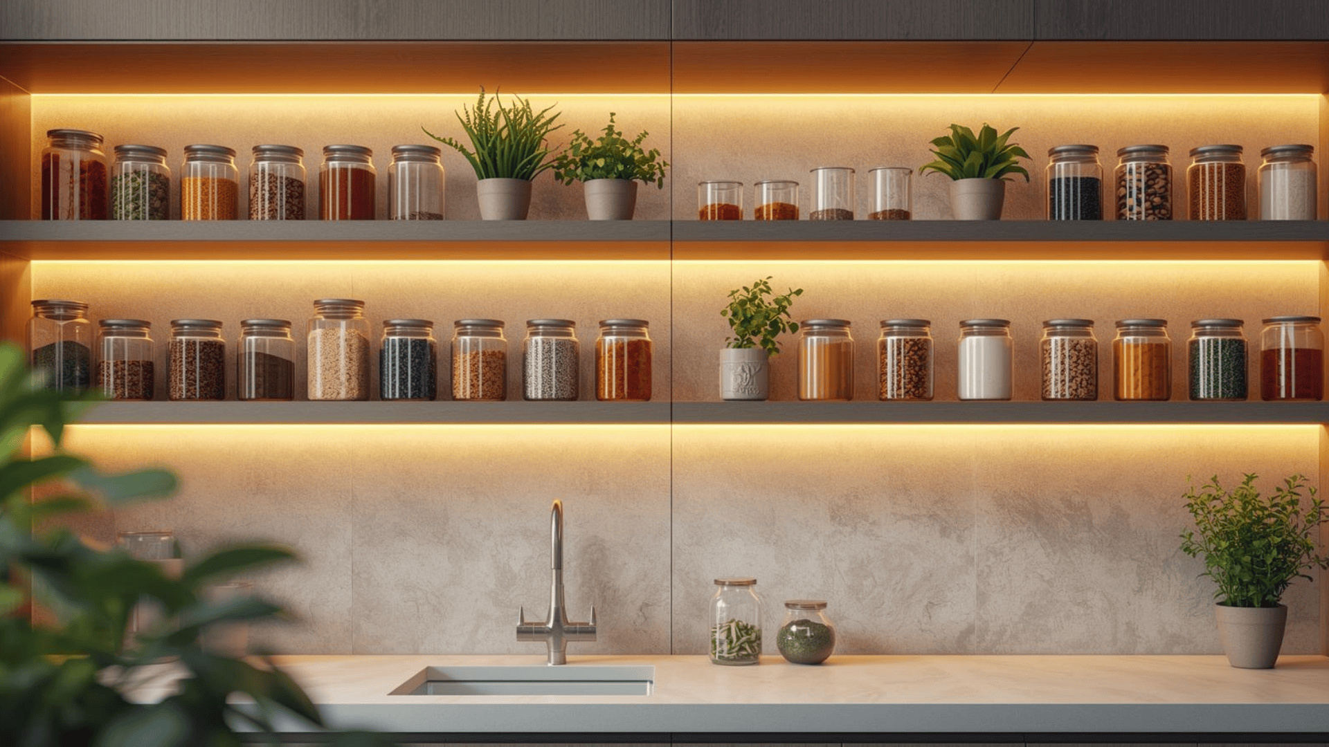 Dapur minimalis bersih dan terorganisir